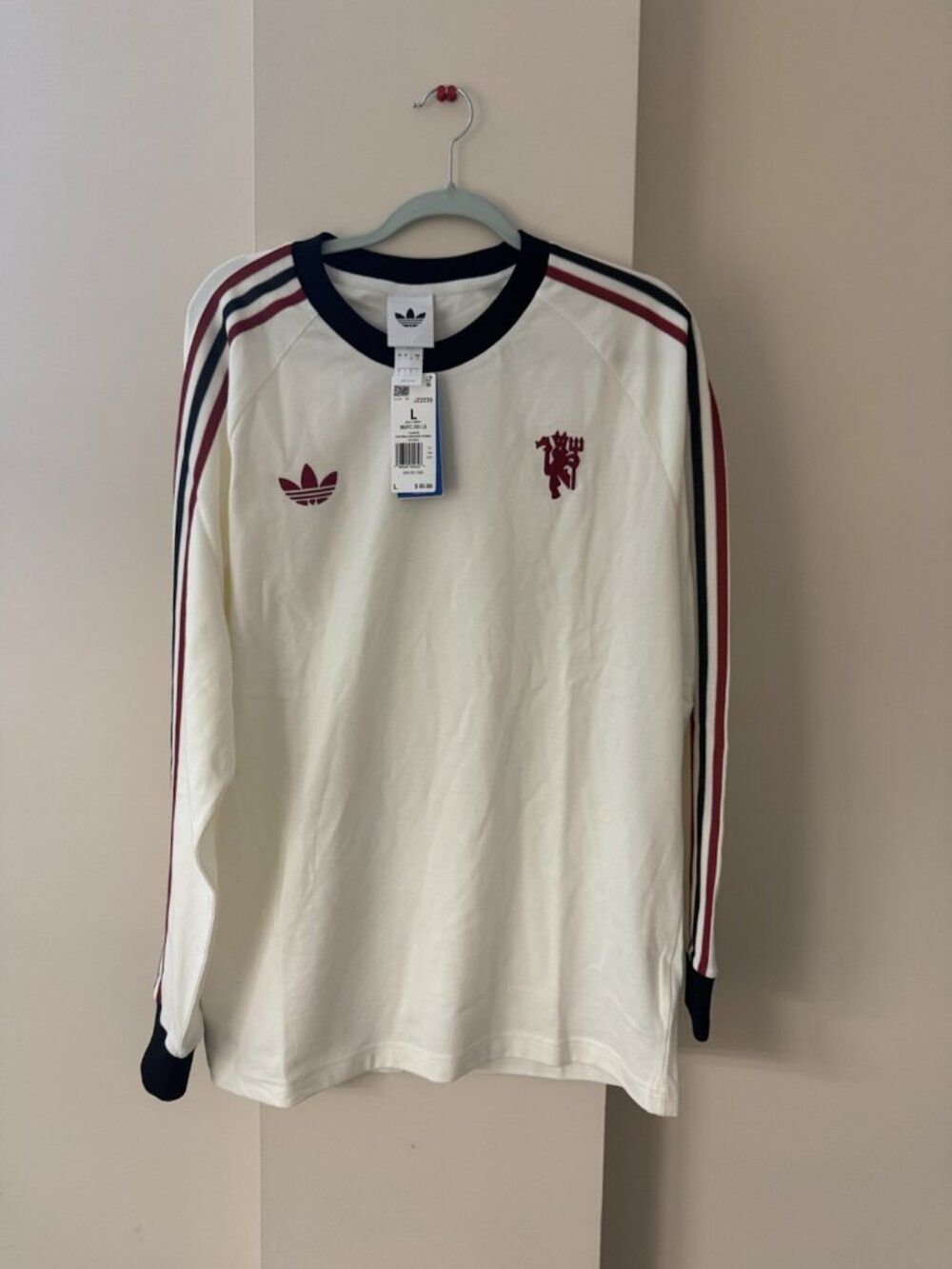 Adidas Manchester United Long Sleeve Shirt Men's L White NWT
